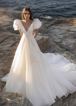 V Neck Ivory Organza Sexy Wedding Dress